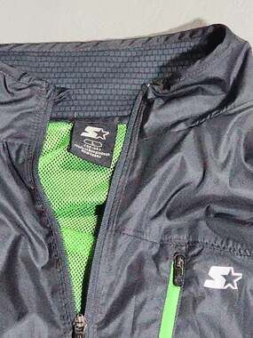 Vintage 90s Starter Mens L Blue Grey Windbreaker Jacket Green Liner